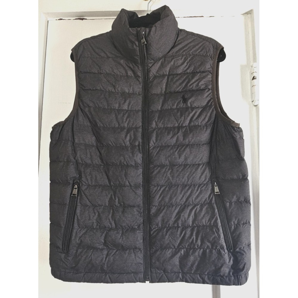 POLO RALPH LAUREN charcoal gray mens M water repellent down packable vest